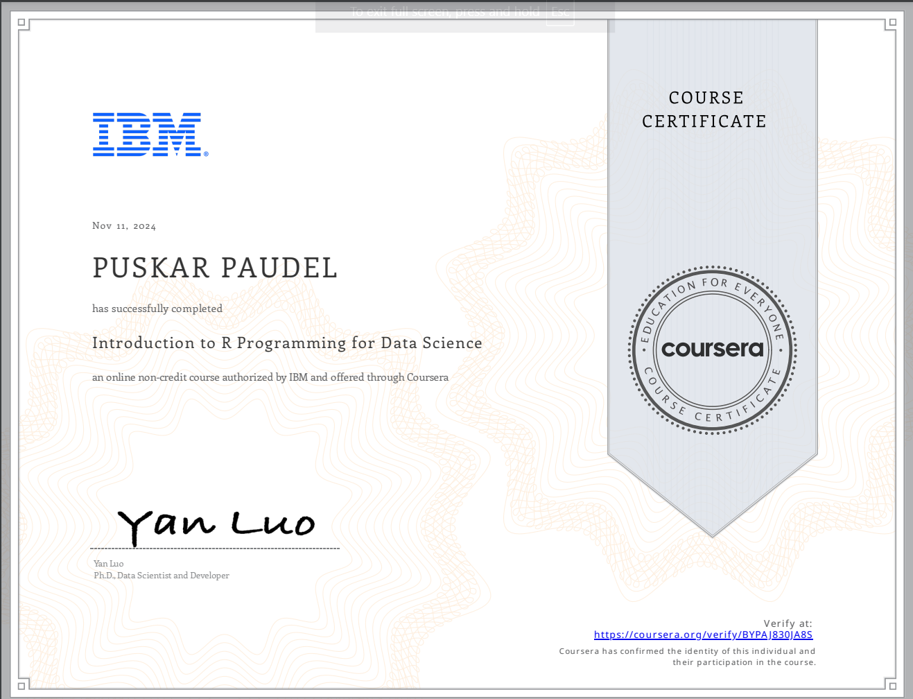 R Certificate